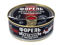 Load image into Gallery viewer, Trout in own or totamo juice &quot;ECOFOOD&quot; / Форель в собственном или томатном &quot;ЭКОФУД&quot;
